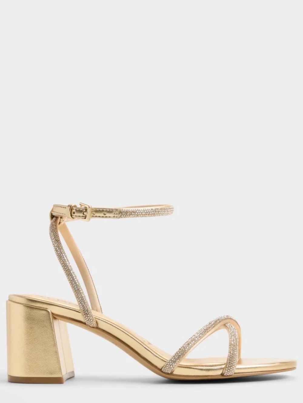 Aldo Gold Rhinestone Ankle-Strap Block Heels
